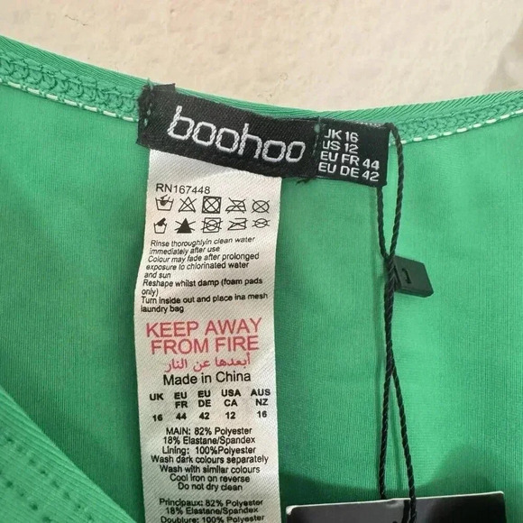 Boohoo Swimsuit Womens 12 Green One Piece Gold Trim Cut Out Strappy - Picture 3 of 5